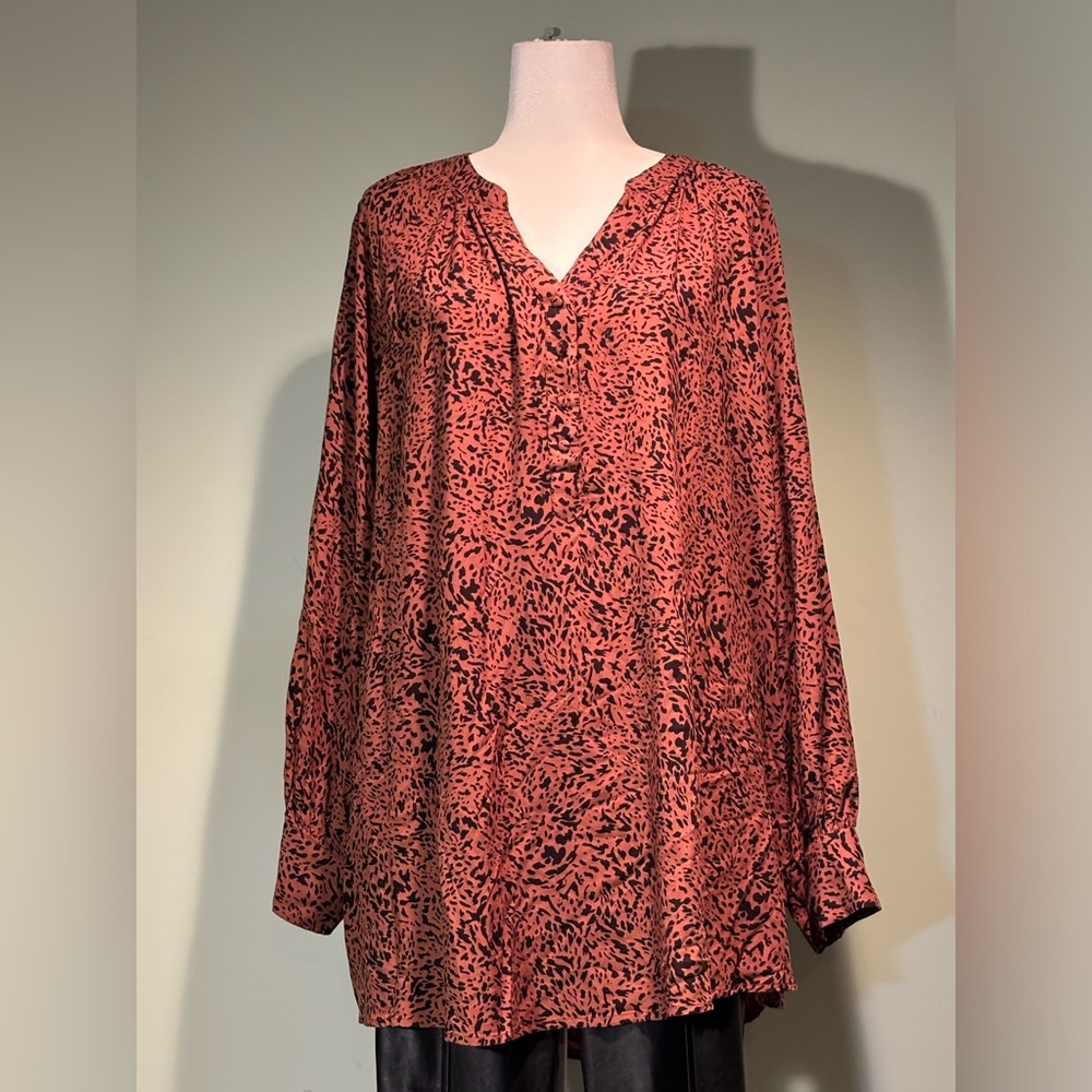 Ellos women’s plus sized brown & black dotted tunic size 1X (22-24)